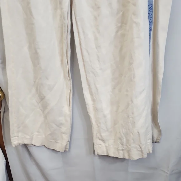 (0434) Cream Wide-Leg Pants with Blue Stripe On Side Panel - Picture 6 of 11